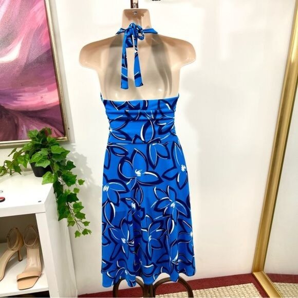 BCBGMaxAzria Blue Floral Halter Knee Dress Size XS - Picture 5 of 7